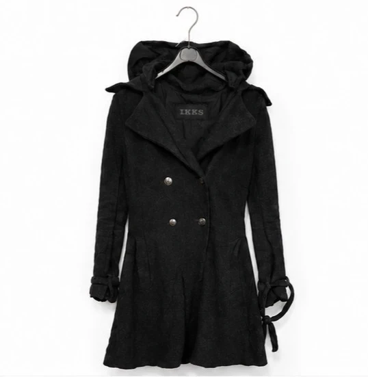 Manteau long IKKS femme gris anthracite – Taille 38 – Ceinturé & capuche – Chic hiver